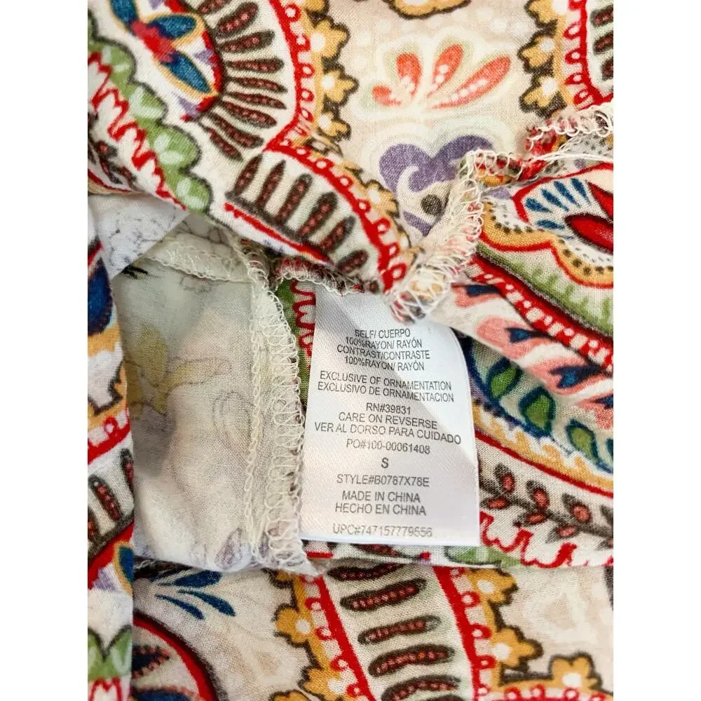 Democracy Blouse Cream Floral Top Flowy Women's S Boho Festival Cottagecore